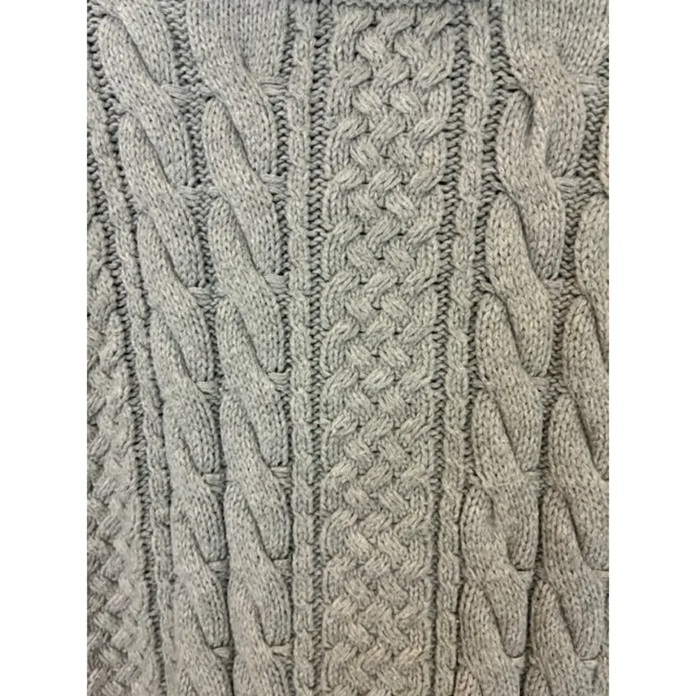Jeanne Pierre Gray‎ Turtleneck Sweater Cotton Chunky Cable Knit Fisherman Large